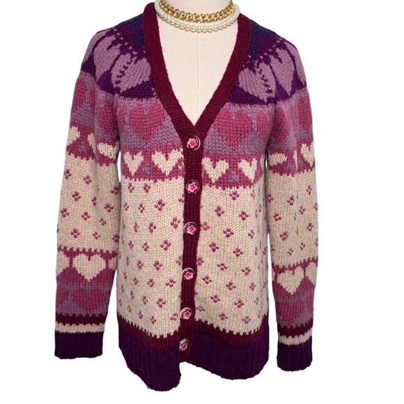 LoveShackFancy Deena Cardigan Sweater Prune heart flower wool alpaca size small - Picture 6 of 14